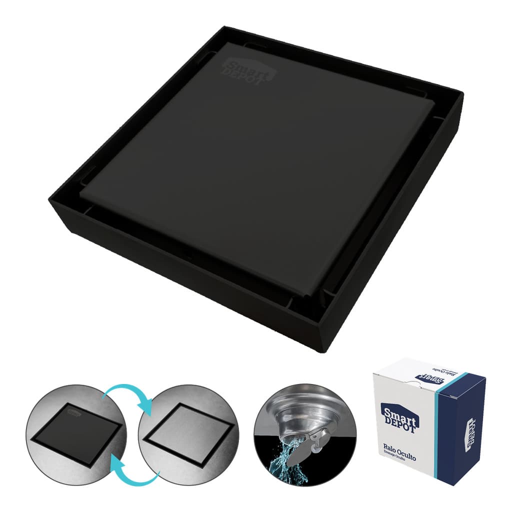 Ralo Oculto Inox Metal SLIM BLACK 10X10cm S/Borda Smart DEPOT