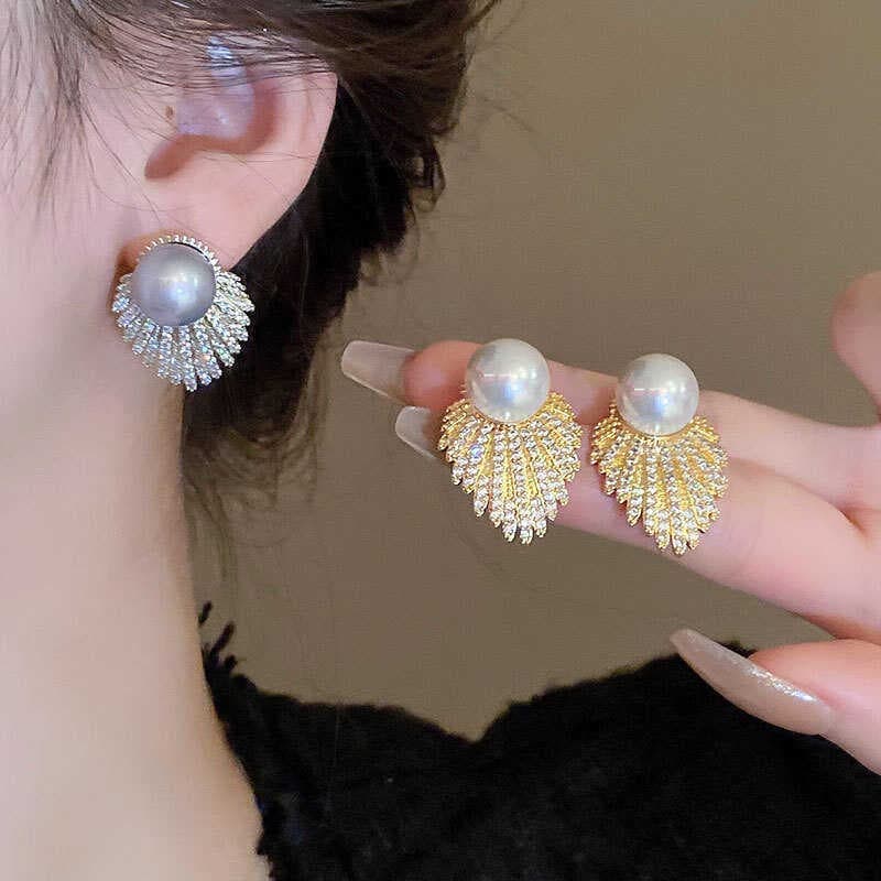 Estilo simples requintado Retro diamante-cravejado pérola prata agulha brincos feminino novo estilo luz luxo nicho brinc