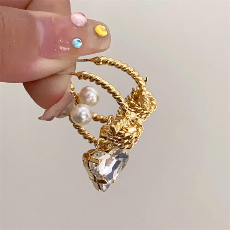 Amor coração voz Super Flash amor coração zircão requintado Retro brincos luz luxo High-End francês nicho pérola brincos