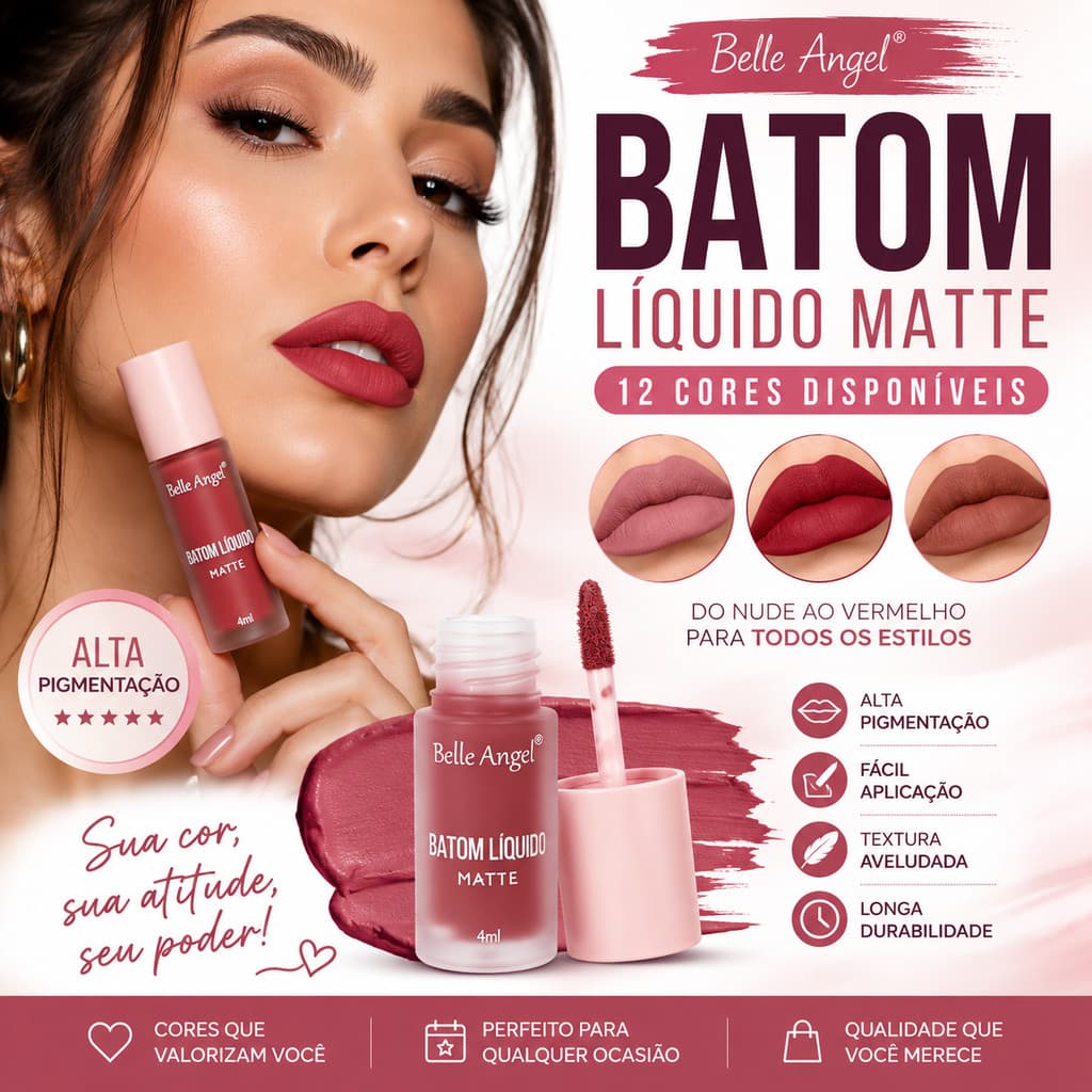 Batom Líquido Matte Belle Angel 12 cores B079