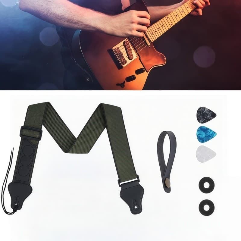 Correia Guitarra Baixo Violao Algodao Ajustavel Porta Palheta Com 3 Palhetas E Trava