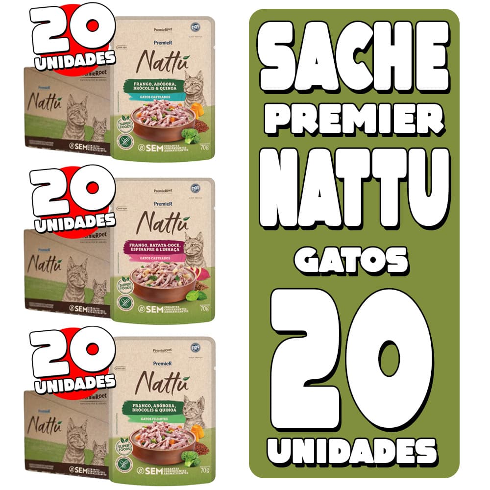 Caixa 20un Sache Premier Nattu Ração Úmida Para Gatos