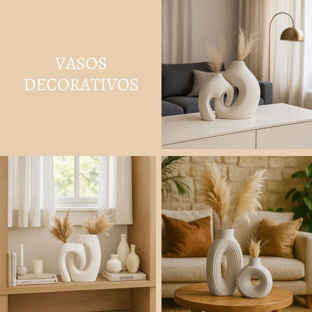 Vasos em Gesso Branco Decoração Contemporânea Clean Moderna