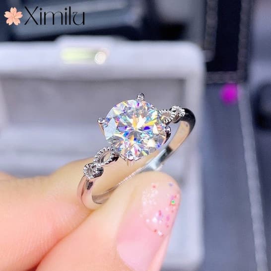 ❤ Requintado Design Original menina presente 2 quilates Moissanite diamante anel de prata feminino venda quente moda jói