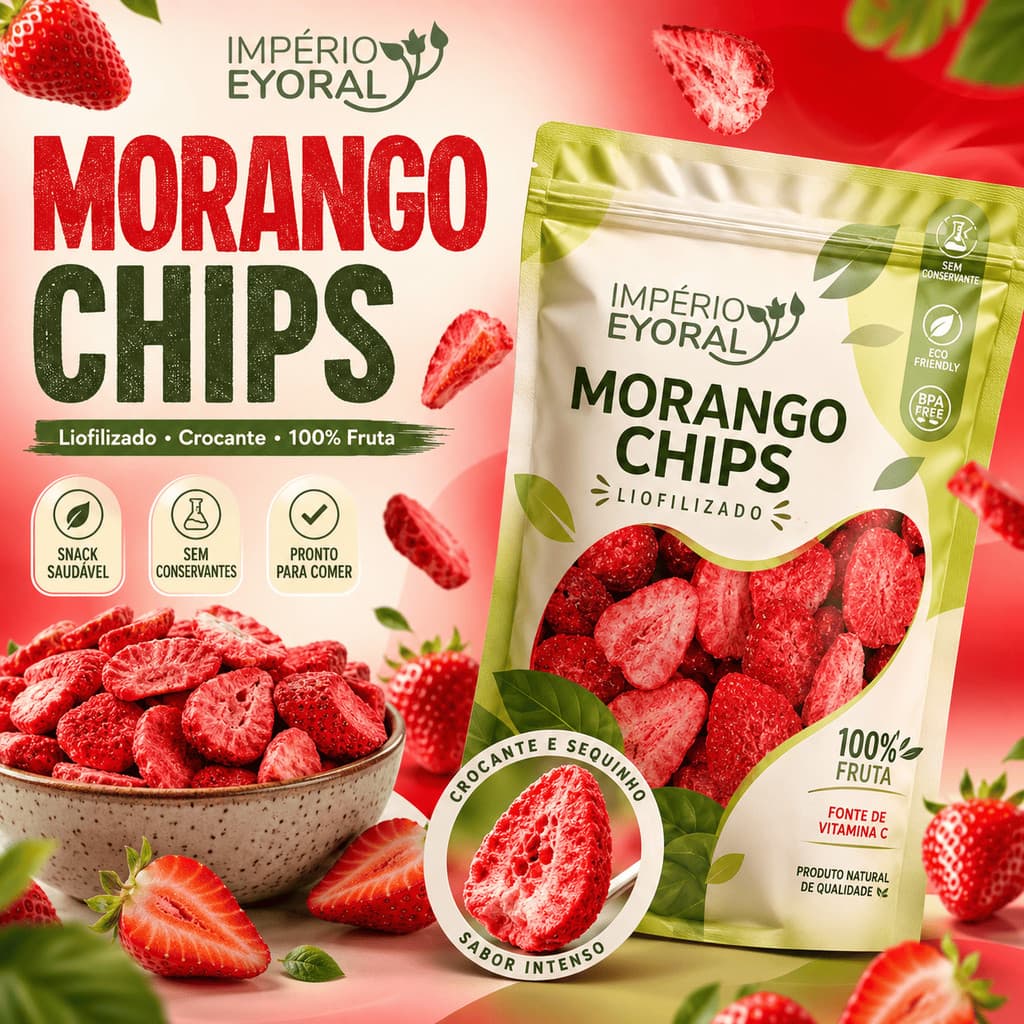 Morango Chips Liofilizado Crocante Natural Sabor Intenso