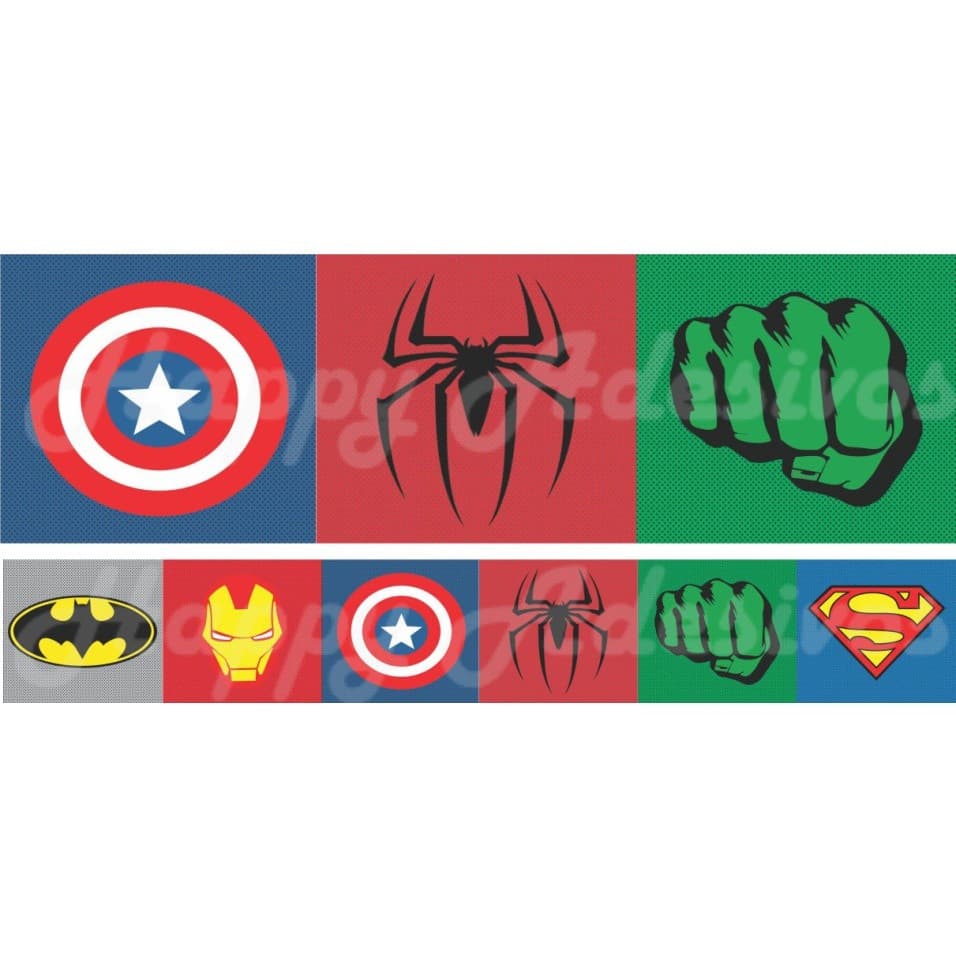 Faixa Adesiva Decorativa para Parede Quarto Decoração Adesivo Papel de Parede Heróis Super Herói