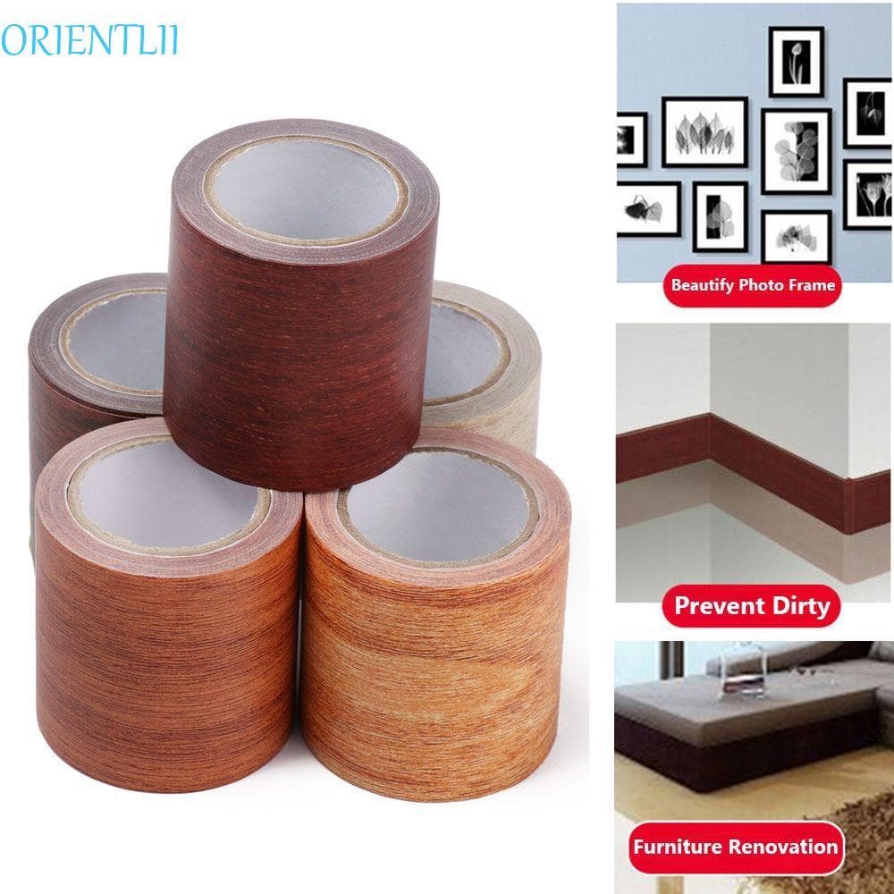 ORIENTLII 5M/Rolo Adesivo De Renovação De Piso , Fita De Reparo De Móveis DIY De Grãos , Linha De Rodapé Autoadesiva