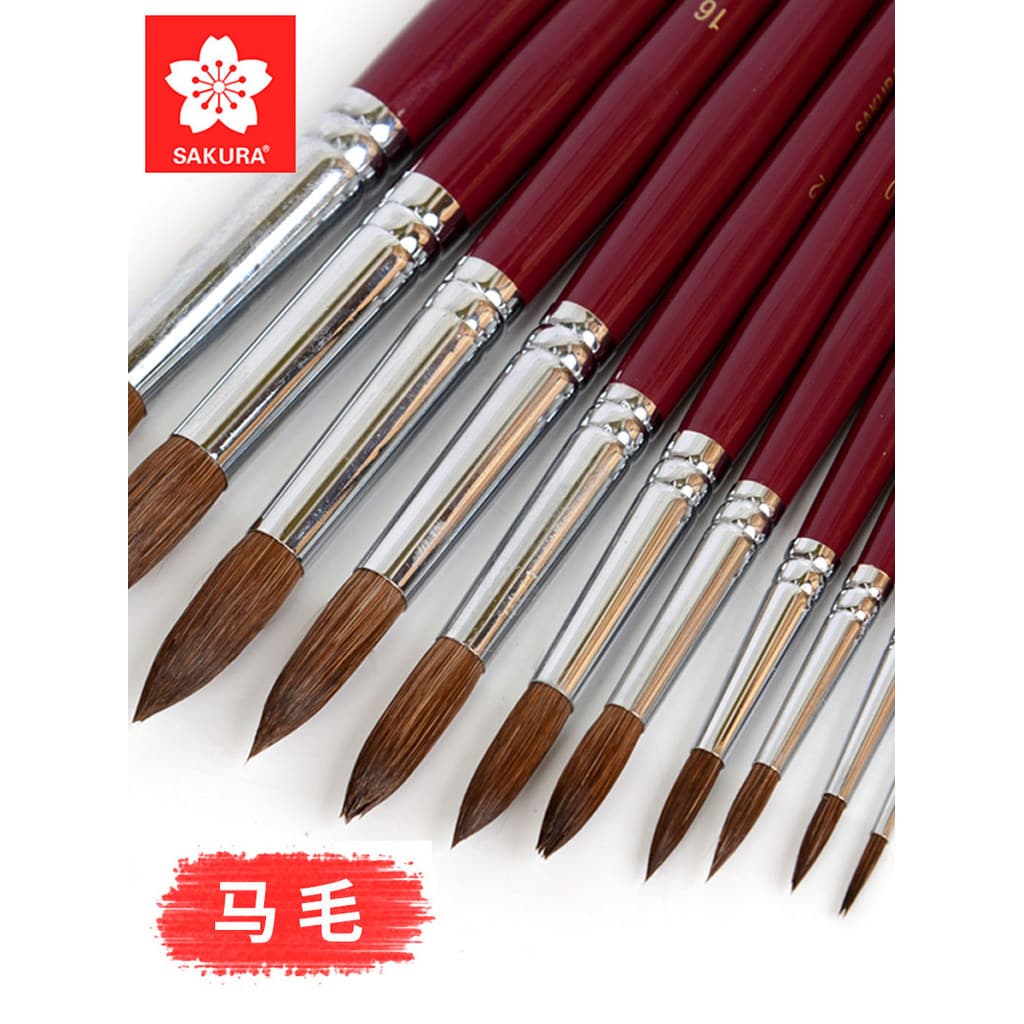 Sakura crina aquarela escova haste longa cabeça redonda cabeça plana guache pintura acrílica pincel de crina 278/271