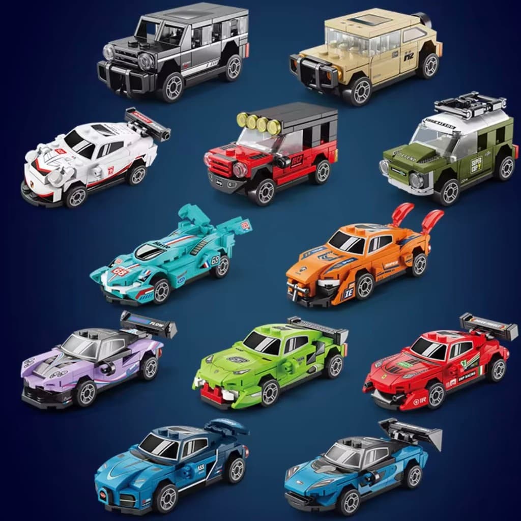 Mini Blocos de Montar Carros Esportivos | Kit Carrinhos de Corrida DIY Colecionável Presente Infantil