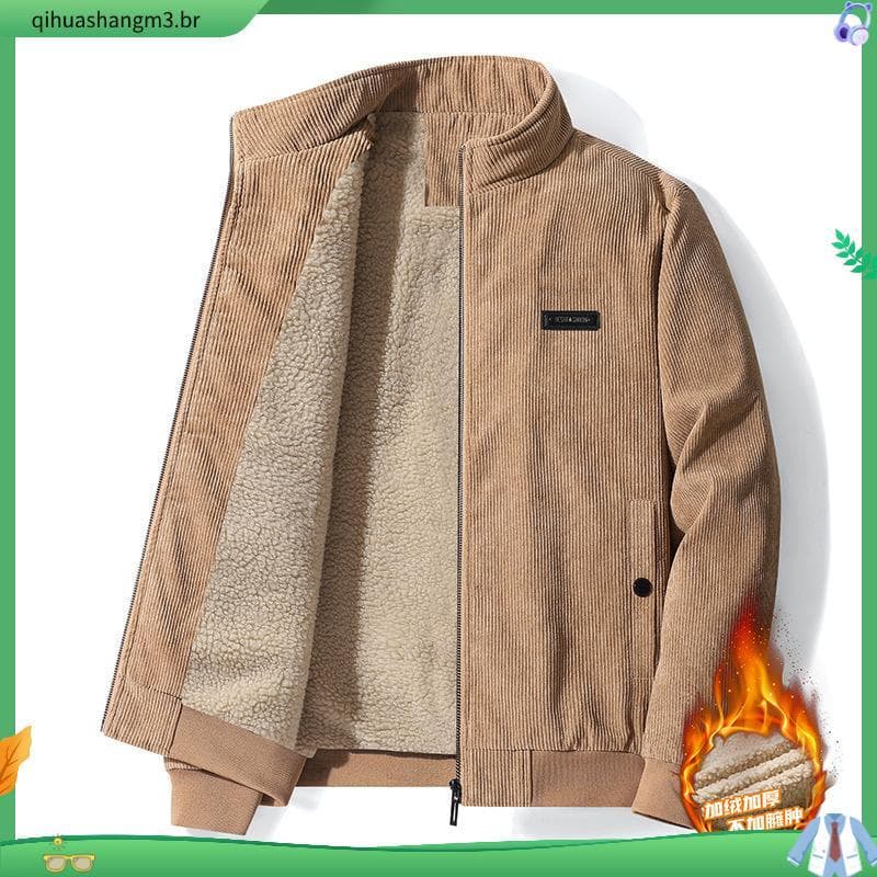 Inverno novo casaco de veludo cotelê masculino engrossado elegante gola vertical de lã de cordeiro casual jaqueta mascu