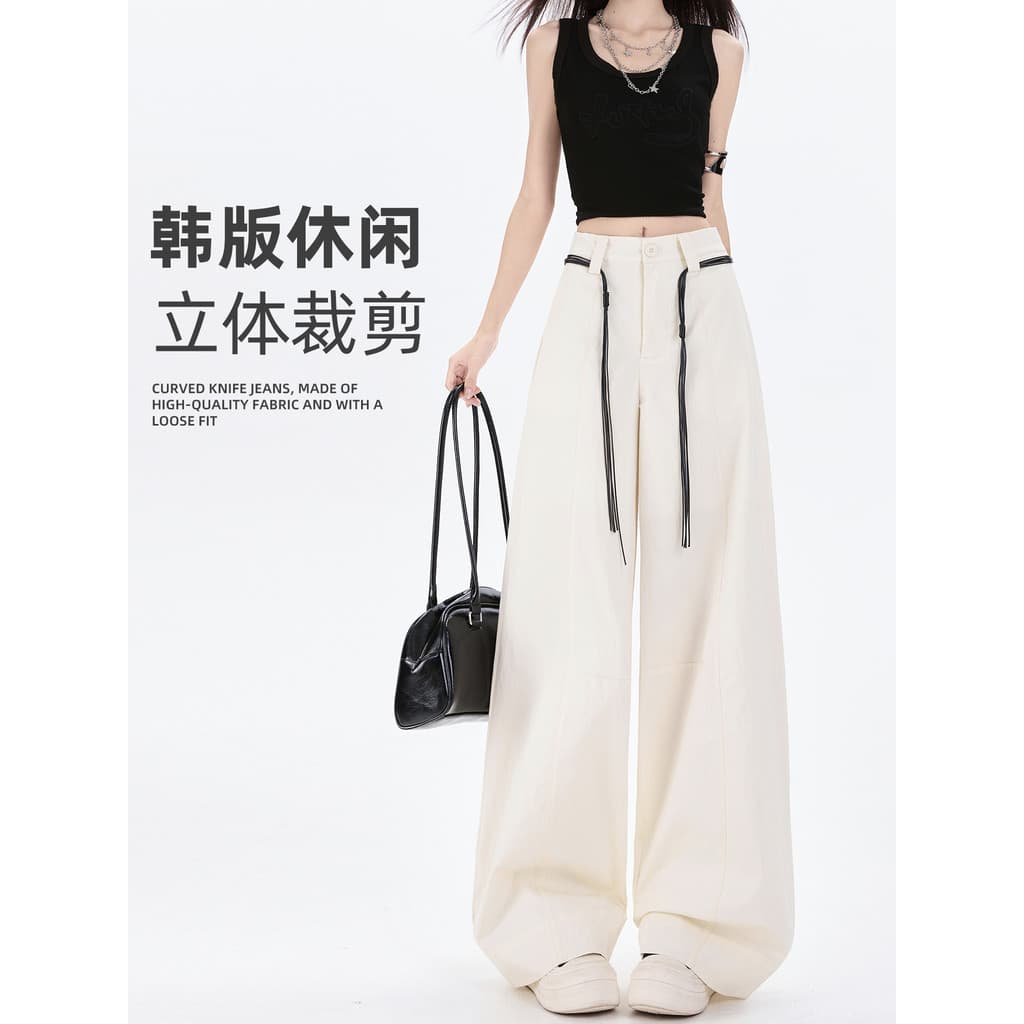 Estilo americano damasco Casual calças de perna larga feminino outono 2026 novo estilo cintura alta solta pequena Drape