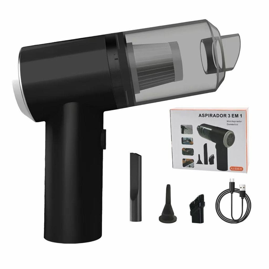 Mini Aspirador de Pó Portátil Sem Fio 3 em 1 Alto Poder de Sucção para Carro e Casa USB Recarregável