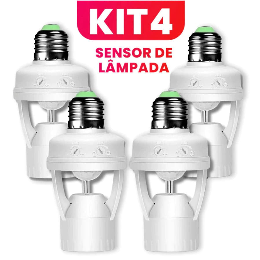 Kit 4 Sensor de Movimento para lâmpada Soquete E27 c sensor de presença Bivolt 110V-220V Max 60W