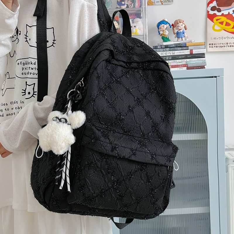 AZN Alça de Ombro Larga Mochila Feminina Bolsa Escolar Preta 2025 Grande Capacidade Alunos do Ensino Médio Alunos do Ens
