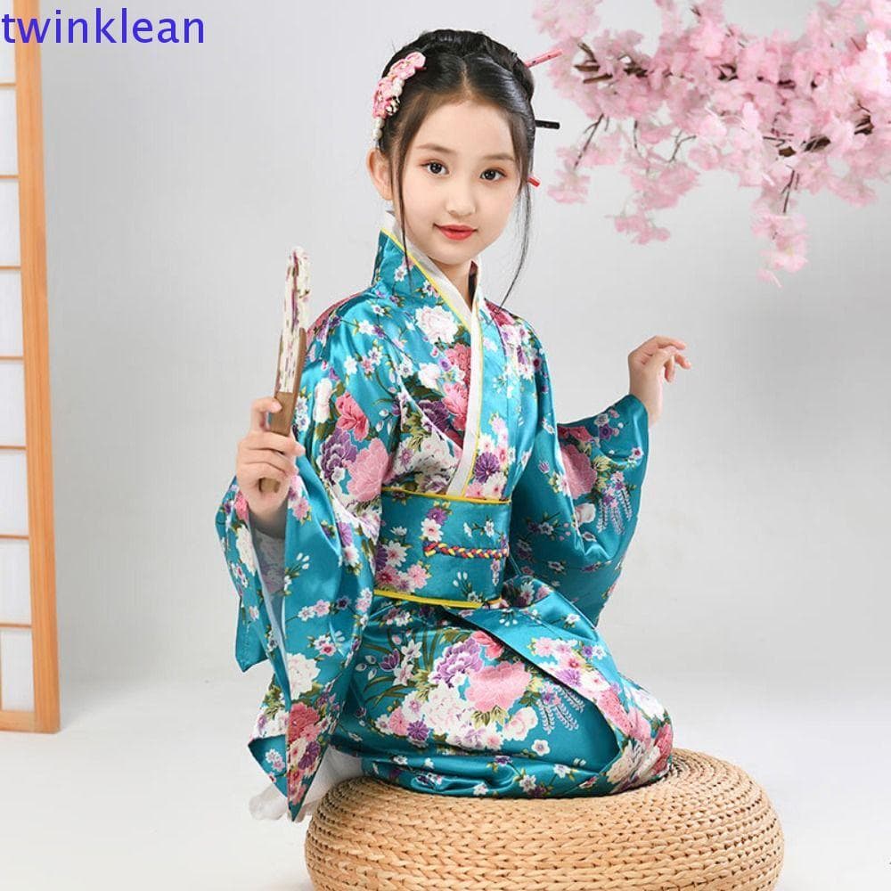 TWINKLEAN Quimono Japonês Tradicional Infantil , Vestido Floral Estampado Asiático Sakura Girl , Novo