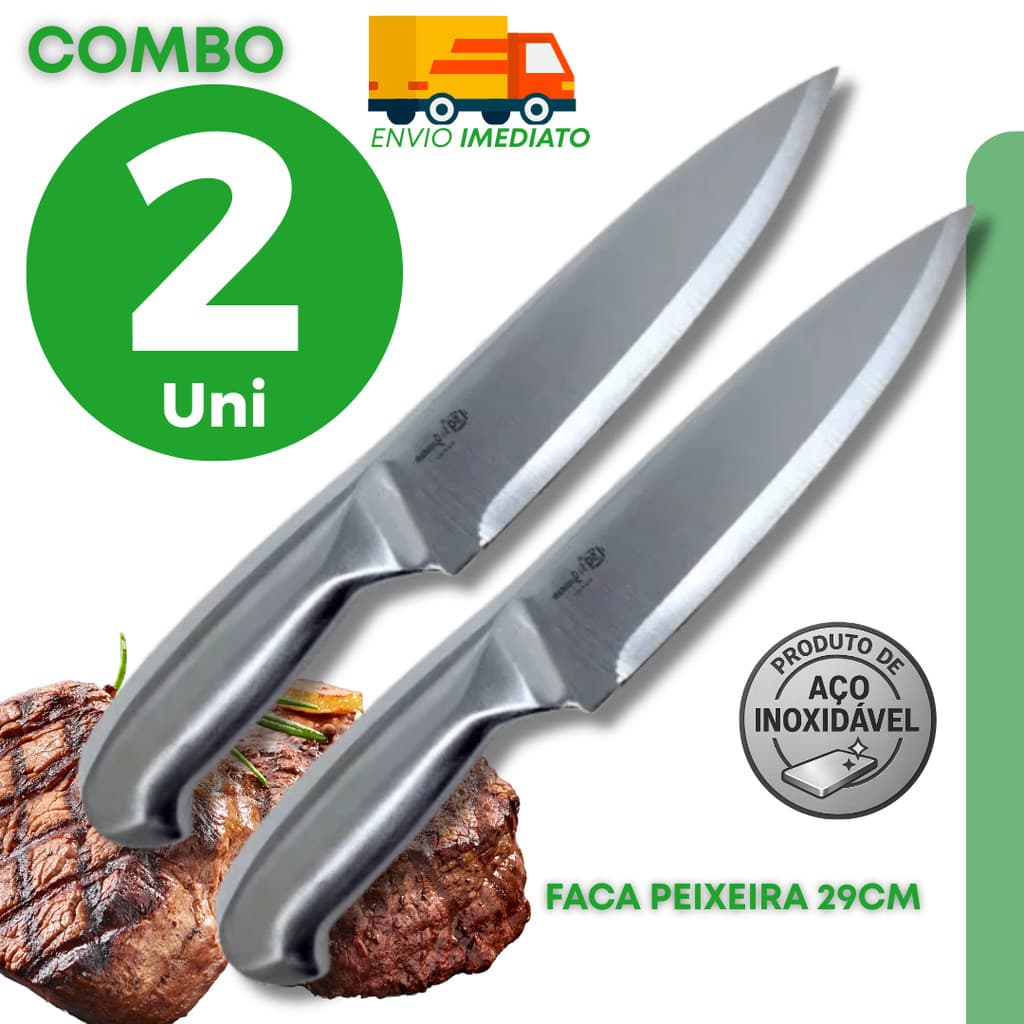 Combo Faca Peixeira Aço Inox Lâmina Flexível para Filetar Peixe Frutos do Mar e Peixaria