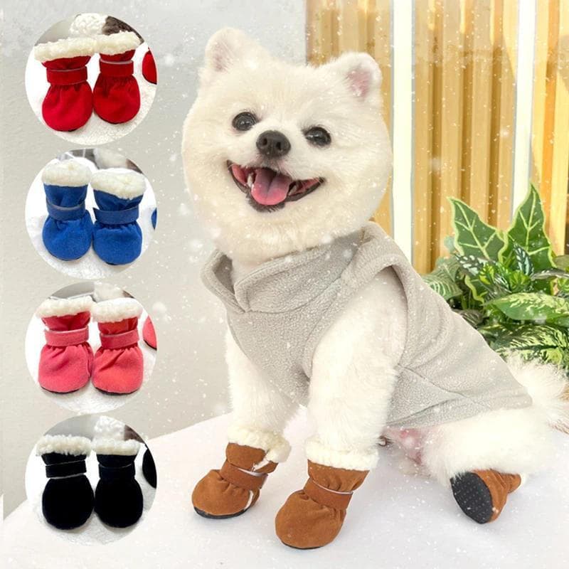 4 Pçs Inverno Grosso Quente Sapatos Para Cães Macio Pelúcia Antiderrapante À Prova Dwaterproof Água Bota De Neve Filhote