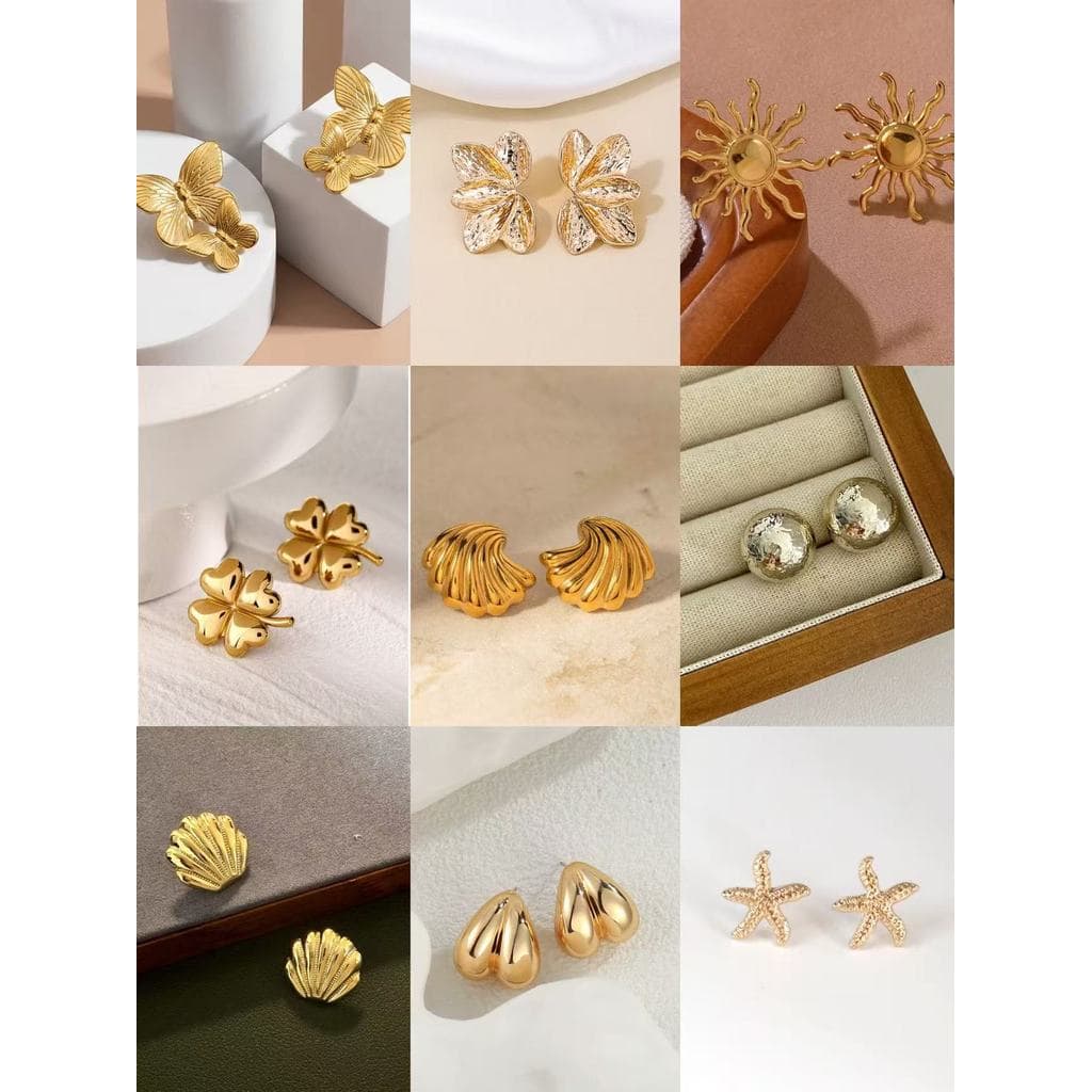 Brinco Feminino Diversos Modelos Aço Inoxidável Não Alérgico Bicolor Ouro Prata Luxuoso Minimalista
