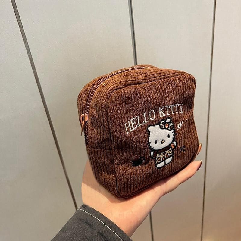 [prosperityus] Nova Bolsa de Moedas Bordada com Desenho da Hello Kitty, Bonita, de Veludo, Portátil para Armazenamento d