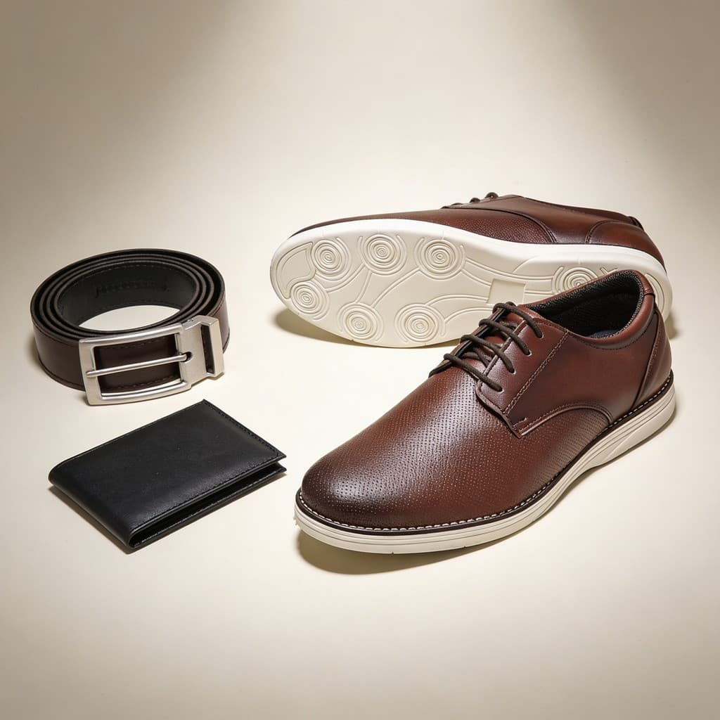 Kit Sapato Oxford Masculino Caramelo Cinto Dupla Face Carteira