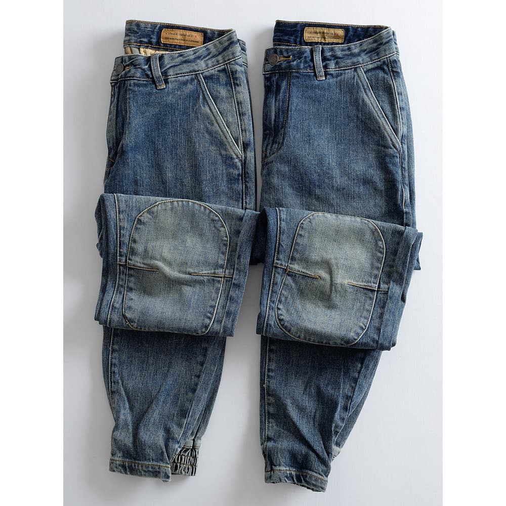 Calça Jeans tridimensional masculina pesada, macacão solto Micro-estretch, calça Casual Skinny, calça legging para uso d