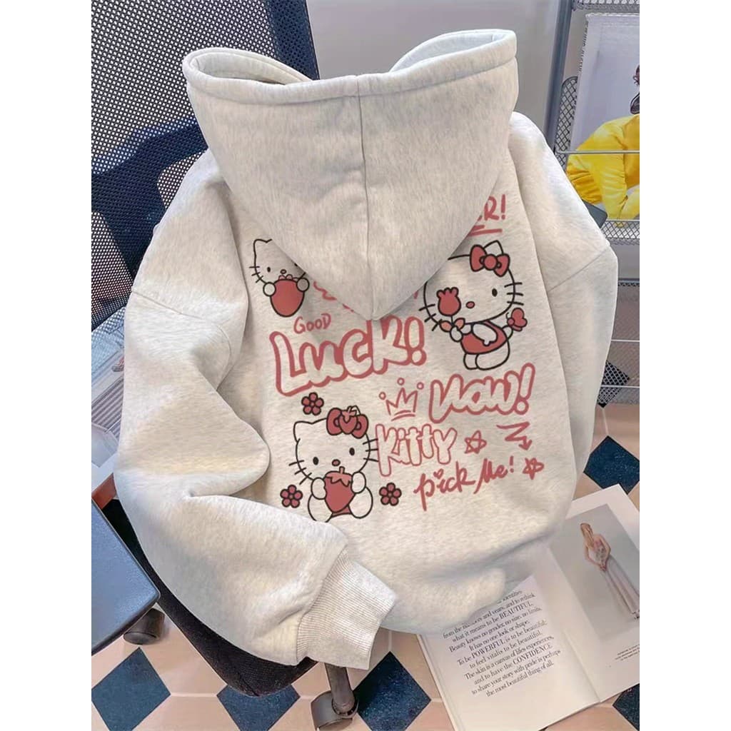 Moletom Feminino Estilo Americano de Rua Fofo Moletom com Capuz de Manga Longa Estampa