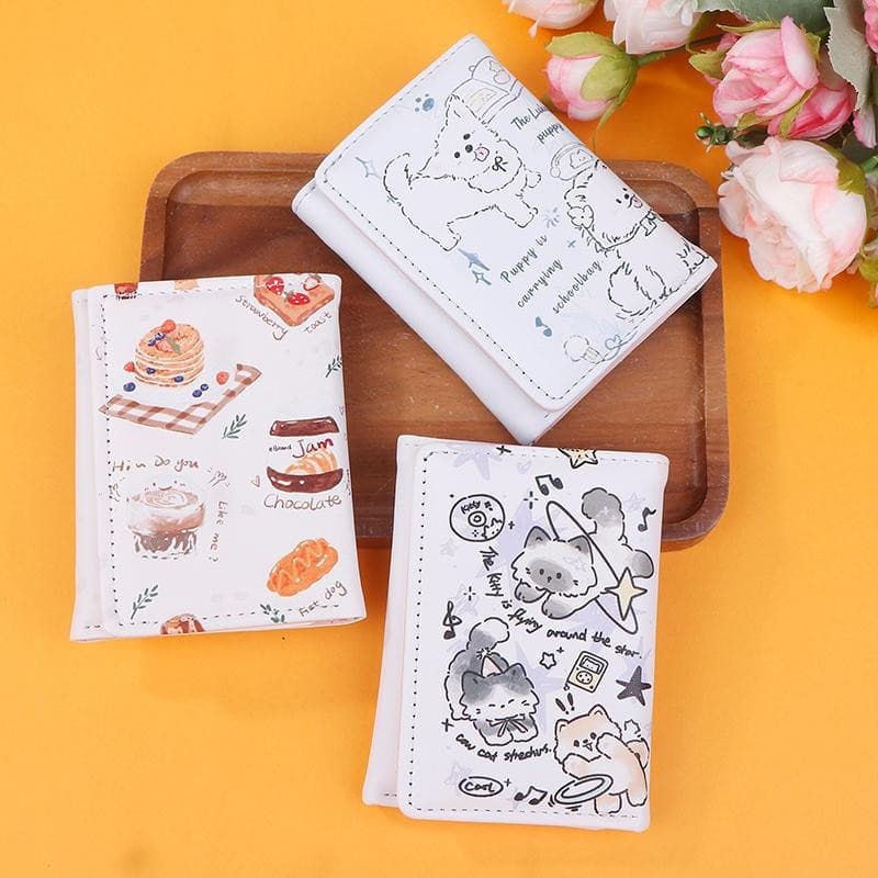 [largeloohg] Carteira Feminina Fofa De Couro PU , Bolsa De Moedas , Simples , 3 Dobras , Compartimentos Para Vários Cart