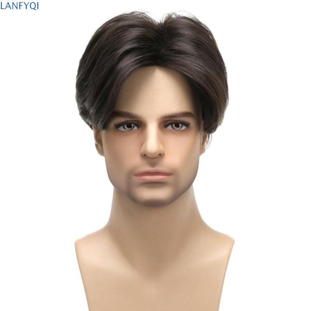 Perucas LANFYQI Middle Part Bang , Retas Curtas Marrons Resistentes Ao Calor De Cabeça Cheia , Bonitas