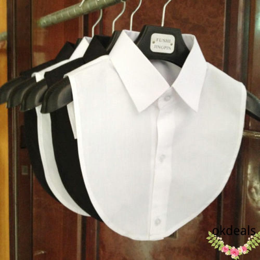 Charmosa camisa feminina vintage de cor sólida, com gola falsa e renda de algodão.