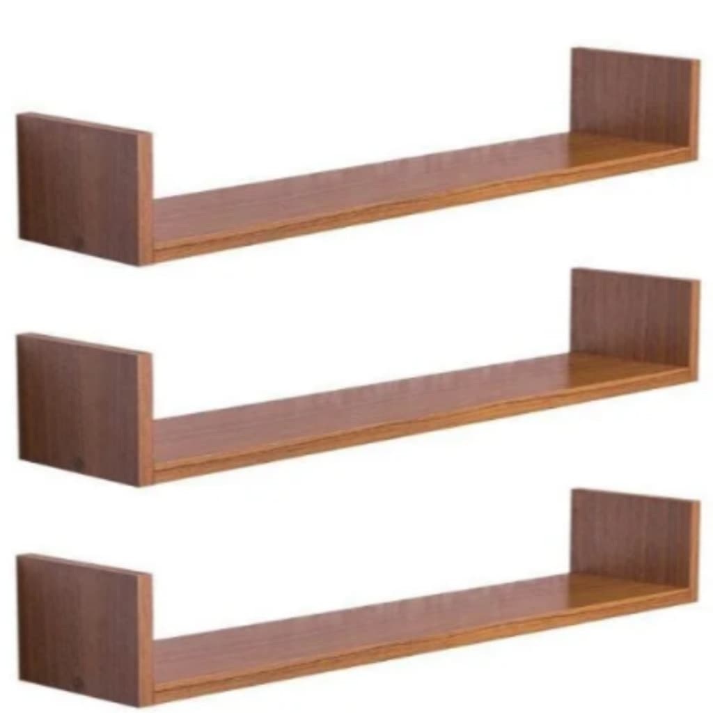 Kit 3 Prateleiras Nicho em U Freijó Multifuncional 60x15x10 – Suporte para Livros Jogos Decoração