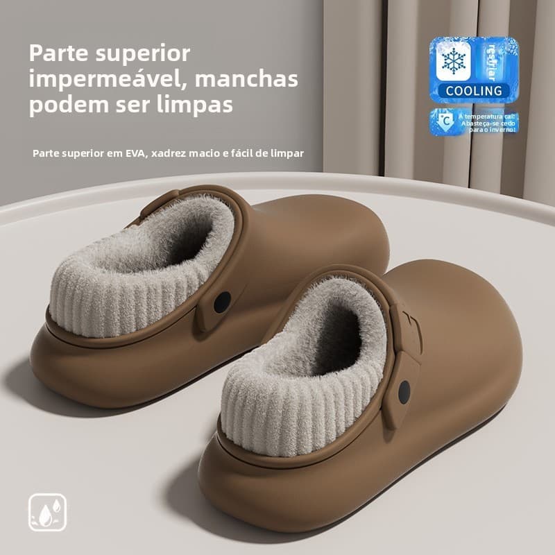 Chinelos de Inverno Quentes para Mulheres, Forro de Lã, Antiderrapantes, Sola de EVA, Calçados para Casa