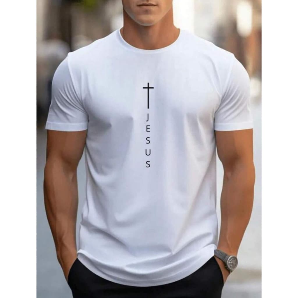 Camisa Camiseta Masculina Jesus Cristo Cruz Evangélica 100% Algodão Malha 30.1