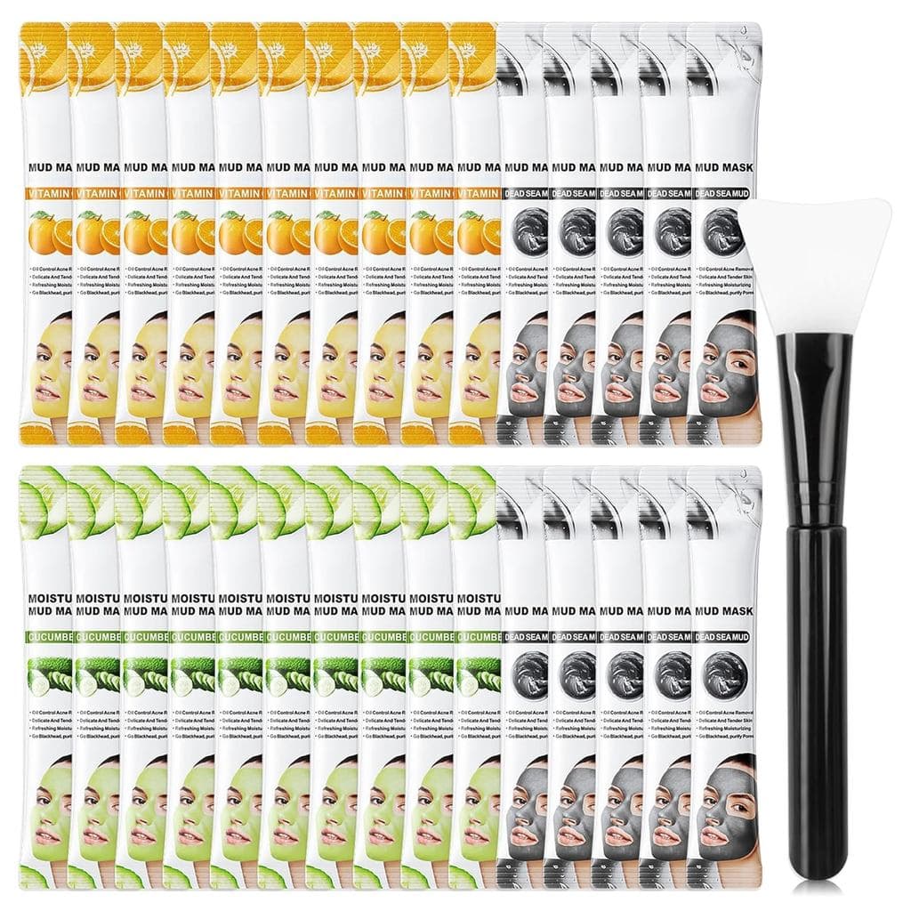 30 Máscaras de Argila para o Rosto, Vitamina C, Lama do Mar Morto, Conjunto de Máscaras de Argila de Pepino, Conjunto de