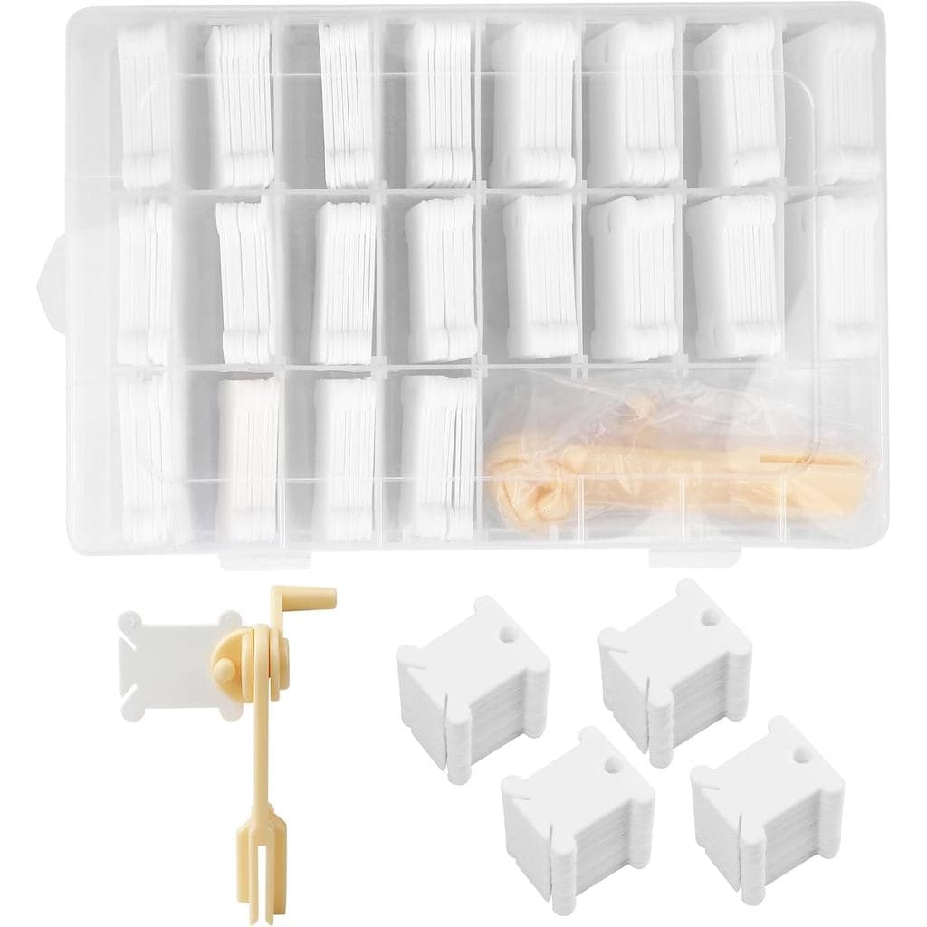Organizador de Fios de Bordado, 200 Bobinas de Fio Branco com 1 Enrolador de Bobinas, Organizador de Fios de Bordado em