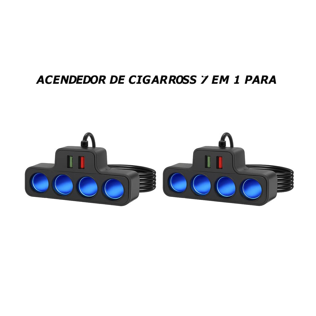 Kit 2   Adaptador De Isqueiro De Carro 120W 4 Em 1 12V/24V Tomada USB