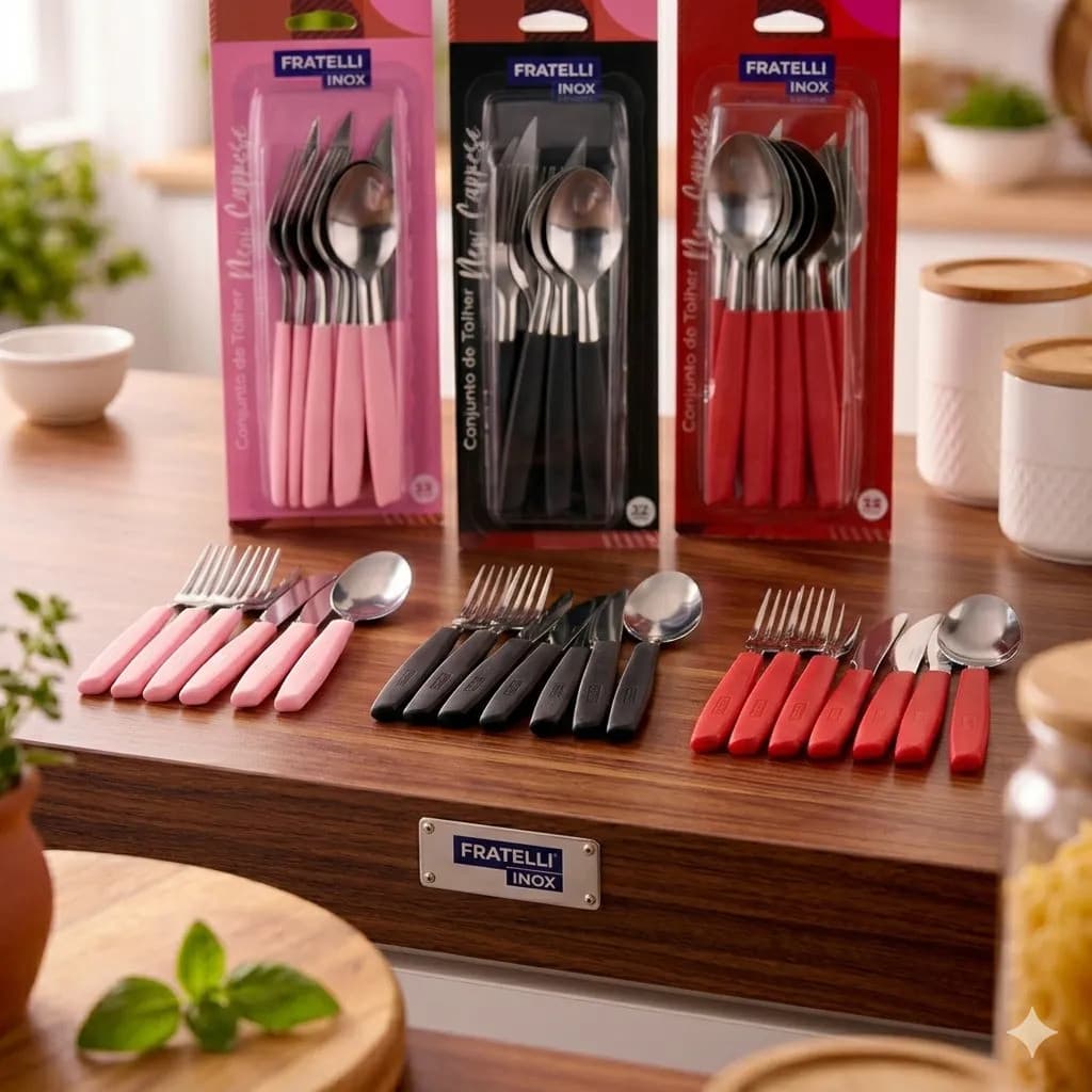 Jogo De Talheres Faqueiro 12 Peças Aço Inox Completo Mesa Posta Cozinha Design Moderno Minimalista Gourmet Promoção 4 Pe