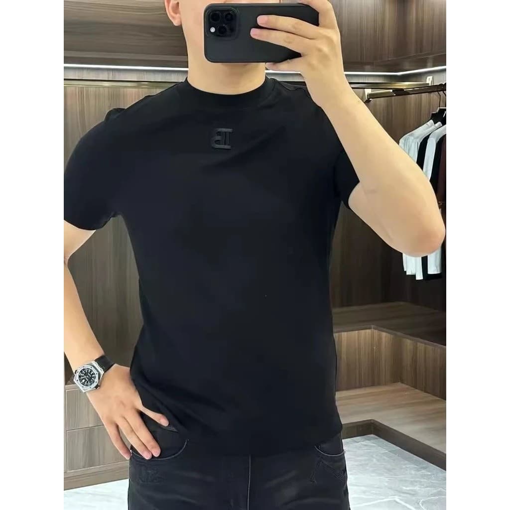 Luz de luxo fino-ajuste estiramento de manga curta masculina verão moda All-match luz estilo maduro camiseta simples em