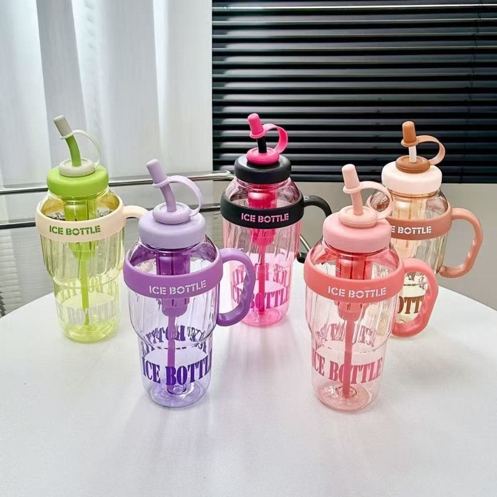 Garrafa de Agua Grande 1300ML Com Canudo Silicone com Filtro e Alça Acrilico Resistente Verao Estilo