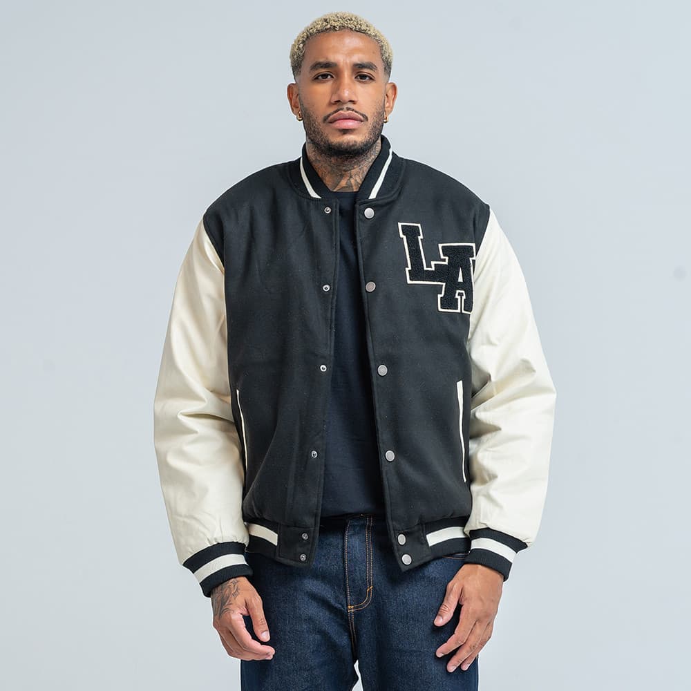 Jaqueta College Masculina Com Patch LA Manga PU