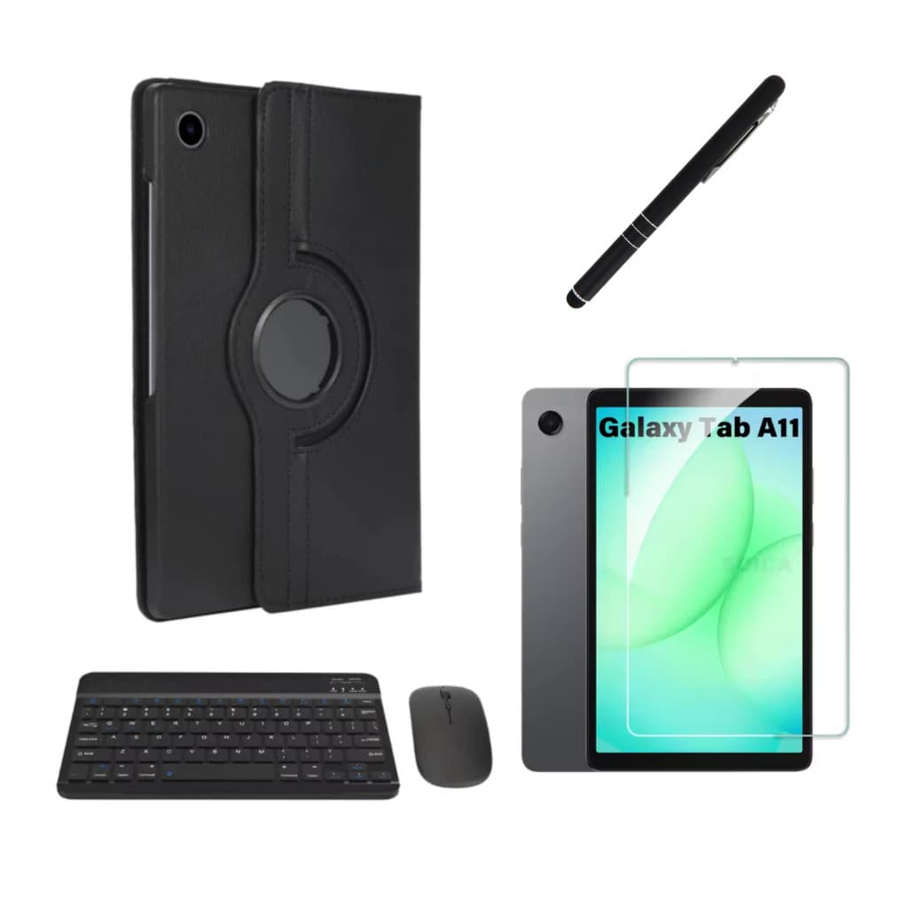 Kit Completo Capa Giratória Teclado Mouse Película Caneta Para Samsung Galaxy A11 SM-X133/X135