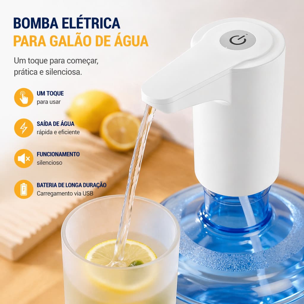 Bomba Elétrica Para Galão De Água Recarregável USB Portátil  Livre De BPA Automática Sem Fio