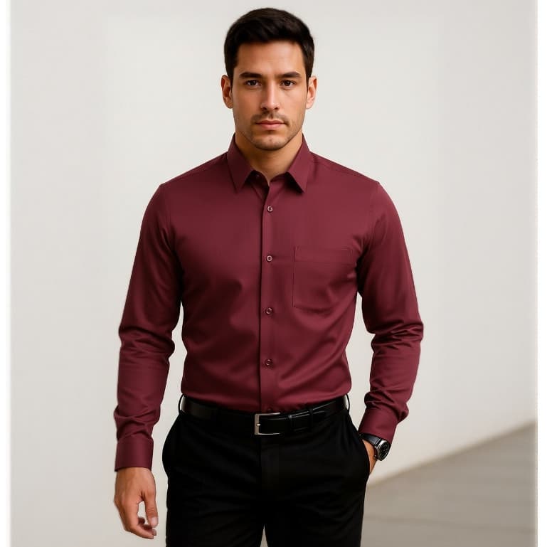 Camisa Masculina de Manga Longa com Bolso Tecido Levemente Elástico, Ideal para Trabalho e Lazer