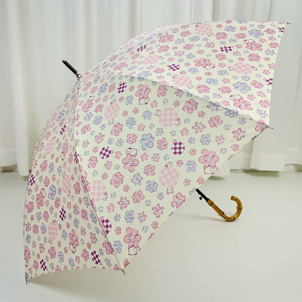 Guarda-chuva japonês com alça longa de bambu único, azul, rosa, flor, atmosfera, portátil, leve, semiautomático, à prova