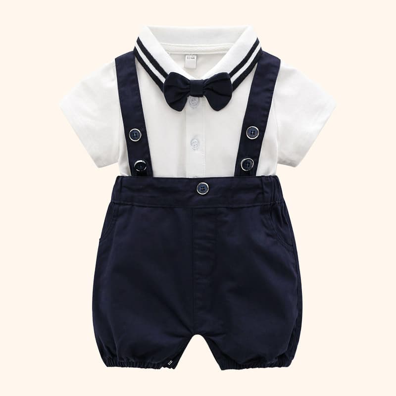 2026 verão novo estilo bebê menino macacão terno bebê criança puro algodão cavalheiro vestido de um ano crianças terno d