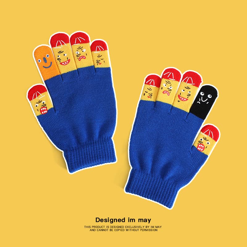 Design Original ciclismo luvas de cinco dedos outono inverno estudantes do sexo feminino malha dedo dividido quente boni