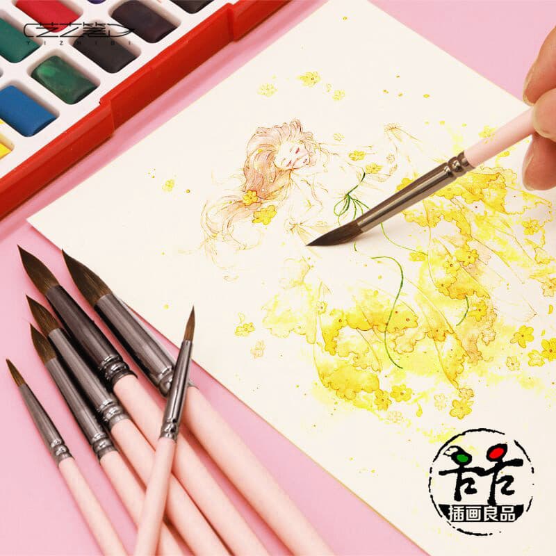 Caneta artística 620 pincel aquarela conjunto de 7 peças pincel de pintura de cabelo de lobo arte pintada à mão iniciant