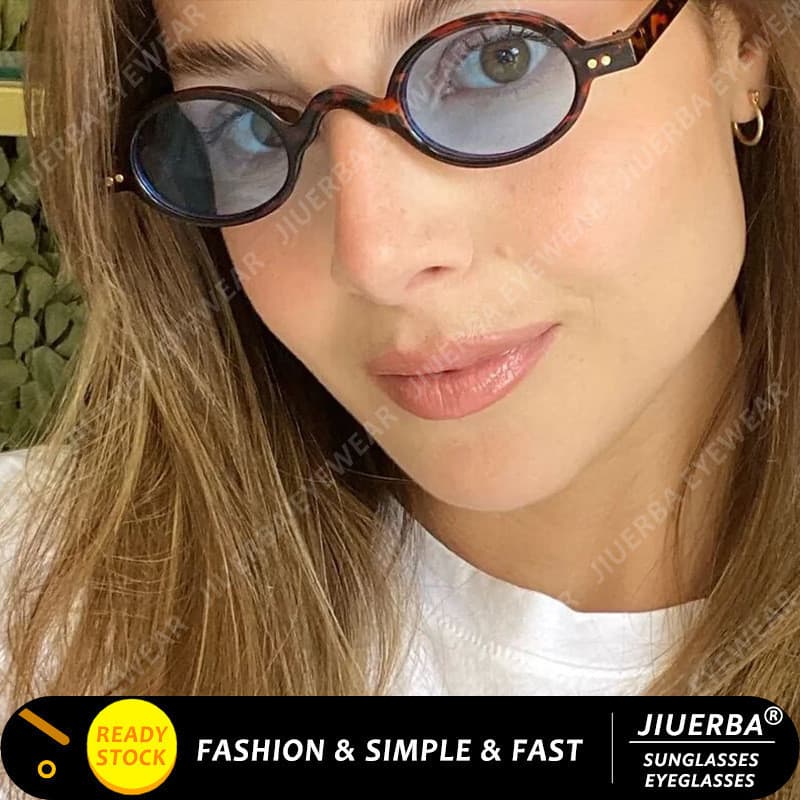 (JIUERBA) Óculos de sol com estampa de leopardo, armação pequena, bege, estilo clássico, oval, estilo punk, estilo hip-h