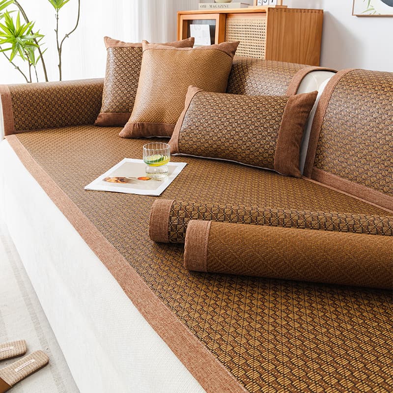 Verão legal tapete sofá almofada 2026 verão novo estilo Rattan tapete de couro antiderrapante sofá legal capa de almofad