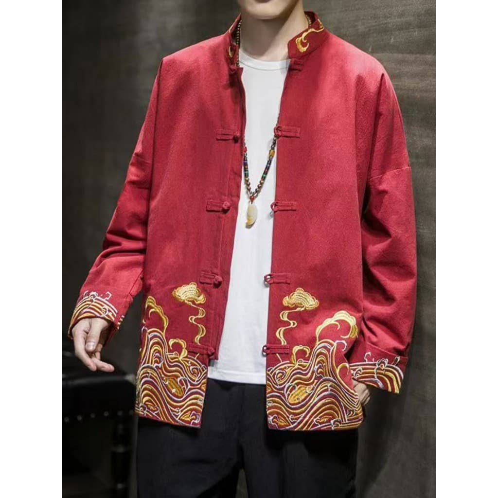 Primavera outono estilo chinês taoísta Robe roupas masculinas Hanfu casaco antigo Street Wear bordado antigo traje padri