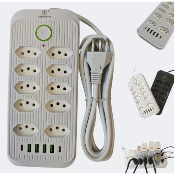 Extensão 10 Tomadas E 4 Usb 2 Tipo C 3m Filtro De Linha Bivolt Power 110v/220v